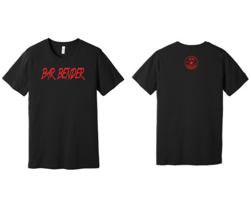 Bar Bender Black with Red Lettering Unisex Short Sleeve T-Shirts